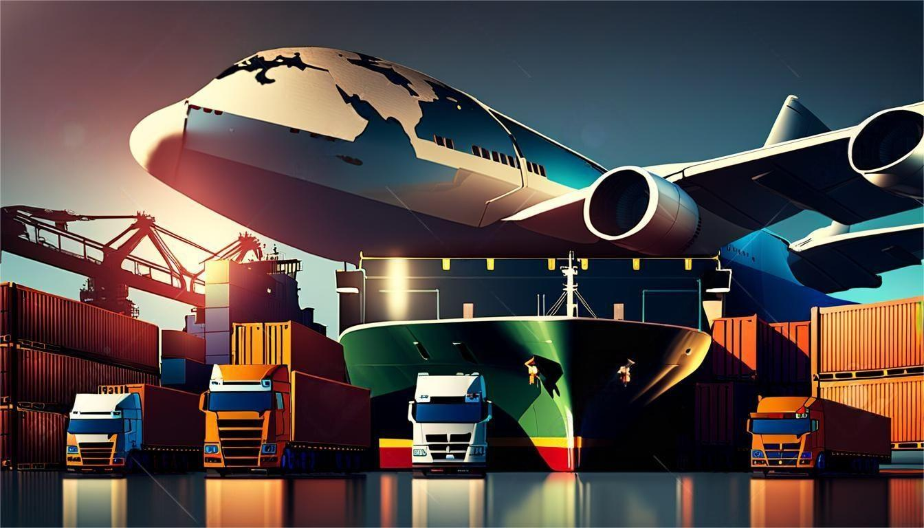 Global logistics container ship at port