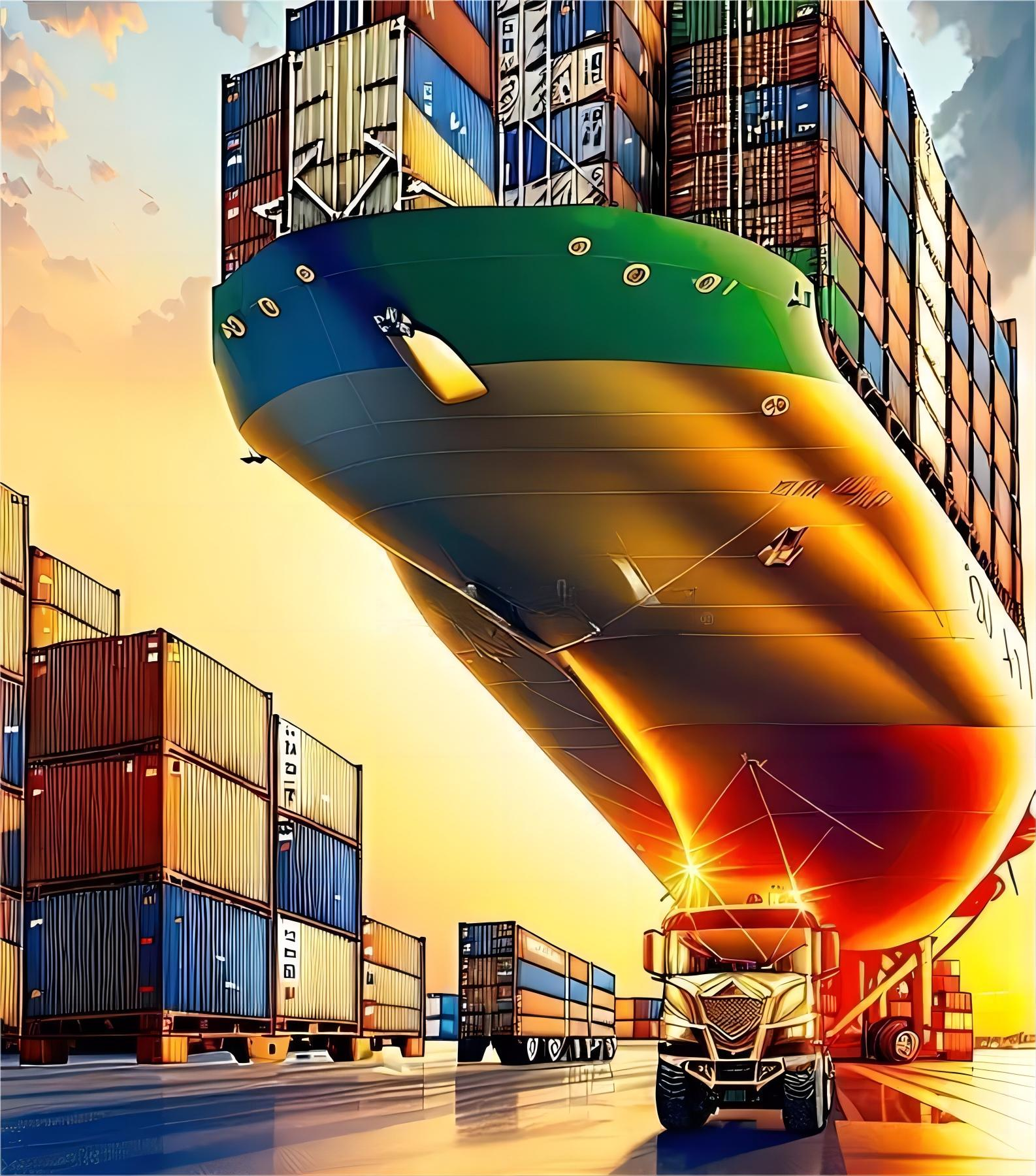Freight container ship arriving at port